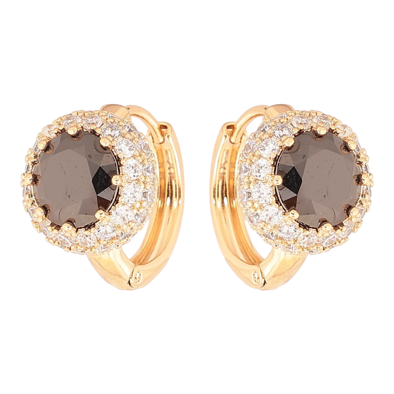 Серьги Xuping Позолота 18K колечки Черные фианиты в обрамлении циркония фото №1 Серьги Xuping Позолота 18K колечки Черные фианиты в обрамлении циркония фото №1