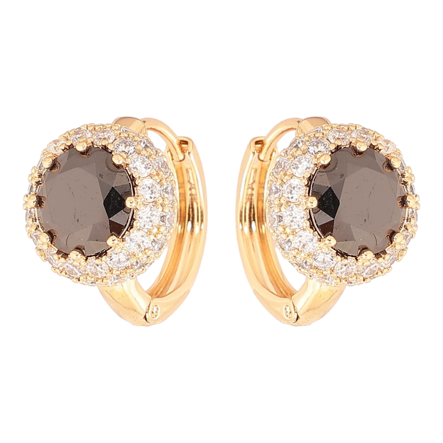 Серьги Xuping Позолота 18K колечки Черные фианиты в обрамлении циркония фото №1