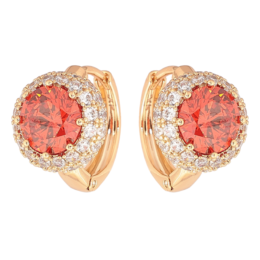 Серьги Xuping Позолота 18K колечки Красные фианиты в обрамлении циркония фото №1