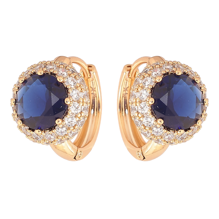 Серьги Xuping Позолота 18K колечки Синие фианиты в обрамлении циркония фото №5