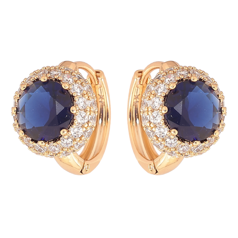Сережки Xuping Позолота 18K колечка «Сині фіаніти в обрамленні цирконію» фото №1 Сережки Xuping Позолота 18K колечка «Сині фіаніти в обрамленні цирконію» фото №1