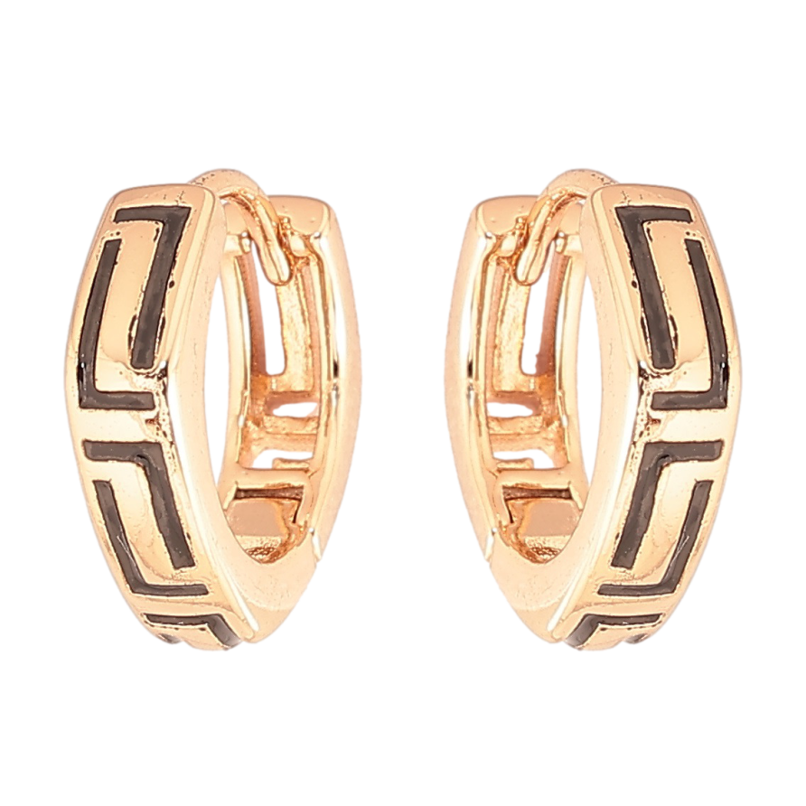 Серьги Xuping Позолота 18K колечки Узор черной эмалью фото №1