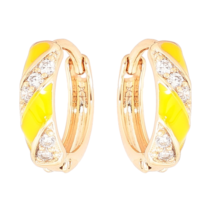 Сережки Xuping Позолота 18K колечка «Візерунок з жовтою емаллю і цирконієм» фото №14 Сережки Xuping Позолота 18K колечка «Візерунок з жовтою емаллю і цирконієм» фото №14