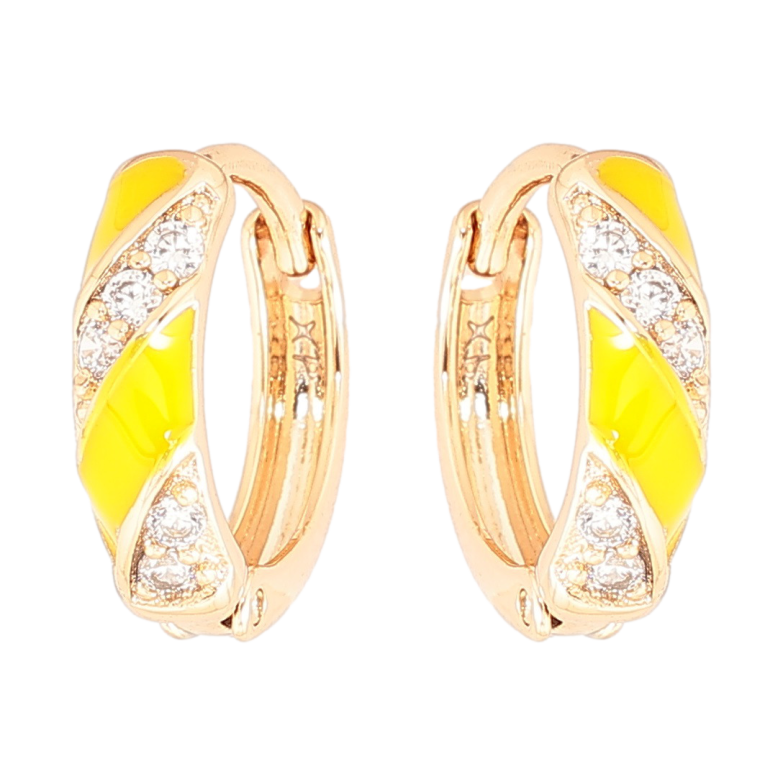 Сережки Xuping Позолота 18K колечка «Візерунок з жовтою емаллю і цирконієм» фото №3