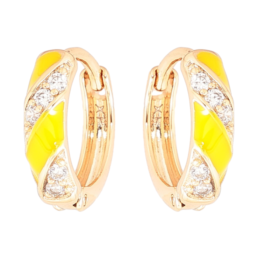 Сережки Xuping Позолота 18K колечка «Візерунок з жовтою емаллю і цирконієм» фото №1 Сережки Xuping Позолота 18K колечка «Візерунок з жовтою емаллю і цирконієм» фото №1