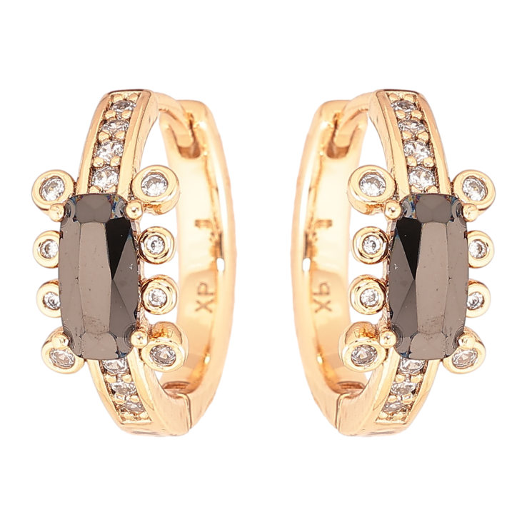 Сережки Xuping Позолота 18K колечка «Візерунок з цирконієм і чорними фіанітами» фото №11 Сережки Xuping Позолота 18K колечка «Візерунок з цирконієм і чорними фіанітами» фото №11