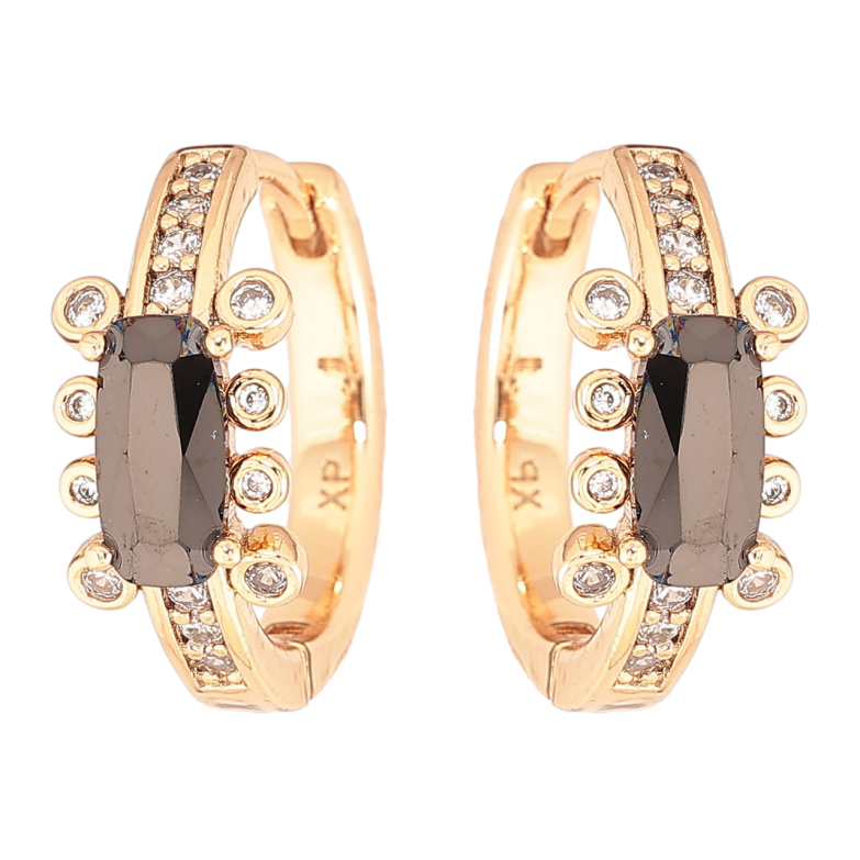 Серьги Xuping Позолота 18K колечки Узор с цирконием и черными фианитами фото №1