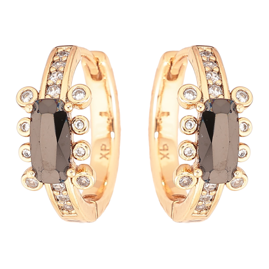 Сережки Xuping Позолота 18K колечка «Візерунок з цирконієм і чорними фіанітами» фото №1 Сережки Xuping Позолота 18K колечка «Візерунок з цирконієм і чорними фіанітами» фото №1