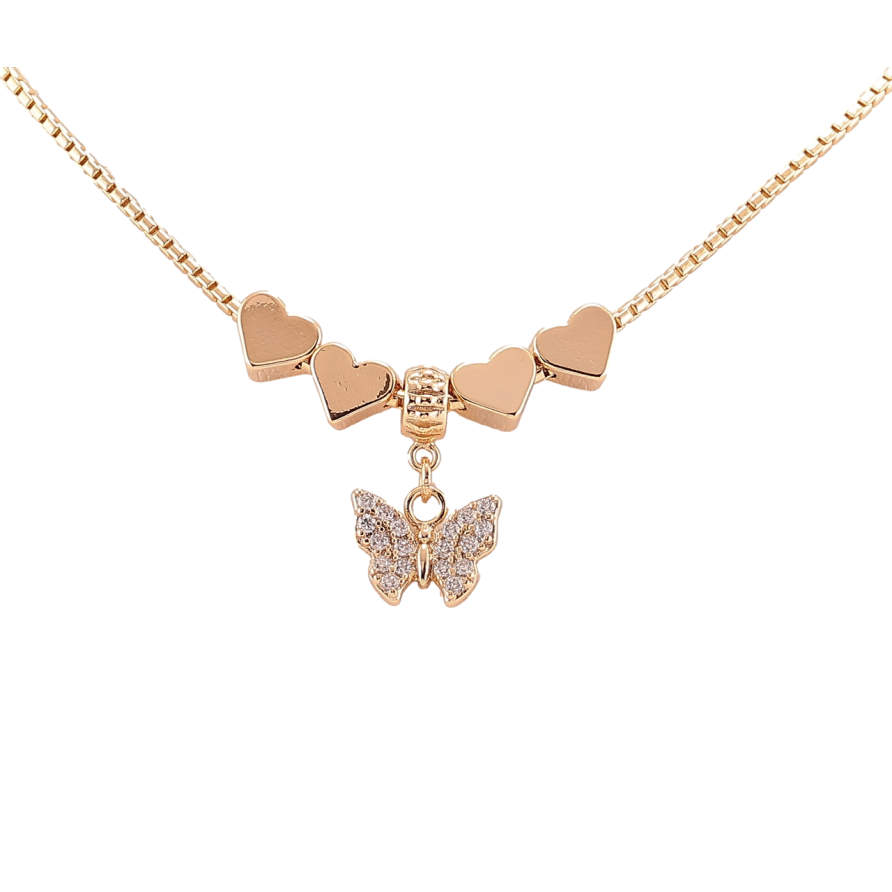 Подвеска на цепочке Xuping Позолота 18K Сердечки с бабочкой длина 42-48см х 1.5мм фото №1 Подвеска на цепочке Xuping Позолота 18K Сердечки с бабочкой длина 42-48см х 1.5мм фото №1