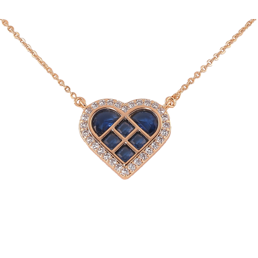 Подвеска на цепочке Xuping Позолота 18K Сердце с синими фианитами и цирконием длина 45-48см х 1мм фото №1