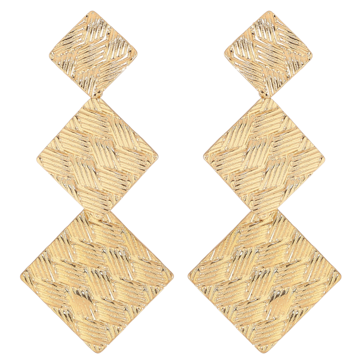 Серьги Xuping TTM Stainless Steel цвет 14К пусеты Ромбовые подвески с узором фото №8