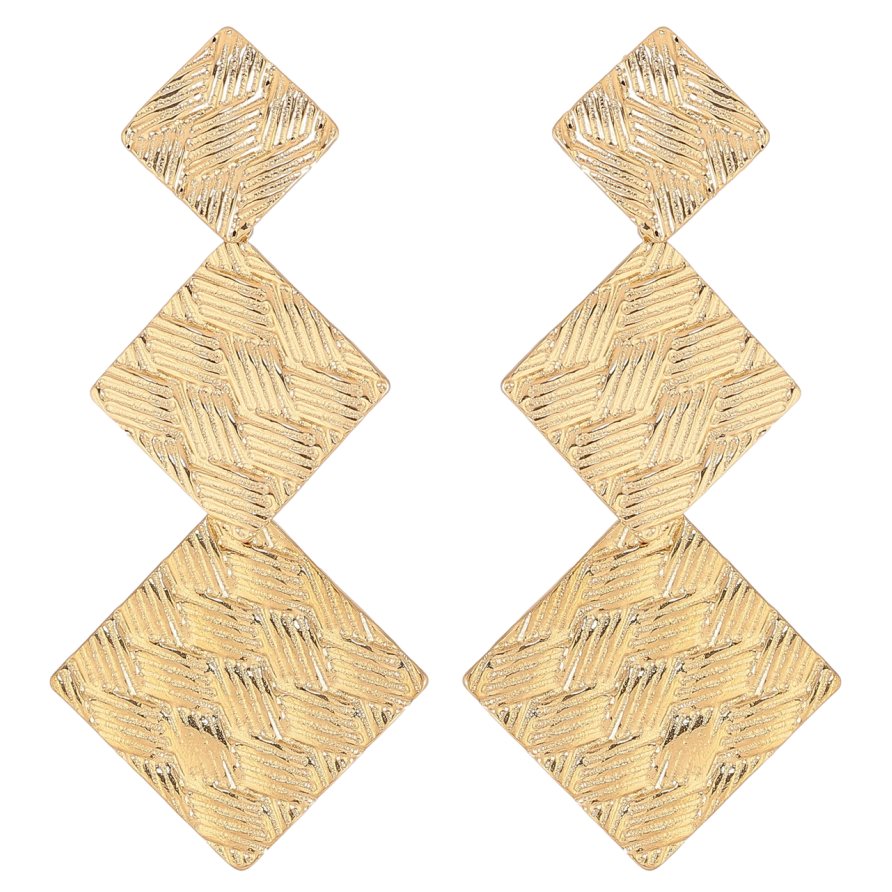 Серьги Xuping TTM Stainless Steel цвет 14К пусеты Ромбовые подвески с узором фото №1 Серьги Xuping TTM Stainless Steel цвет 14К пусеты Ромбовые подвески с узором фото №1