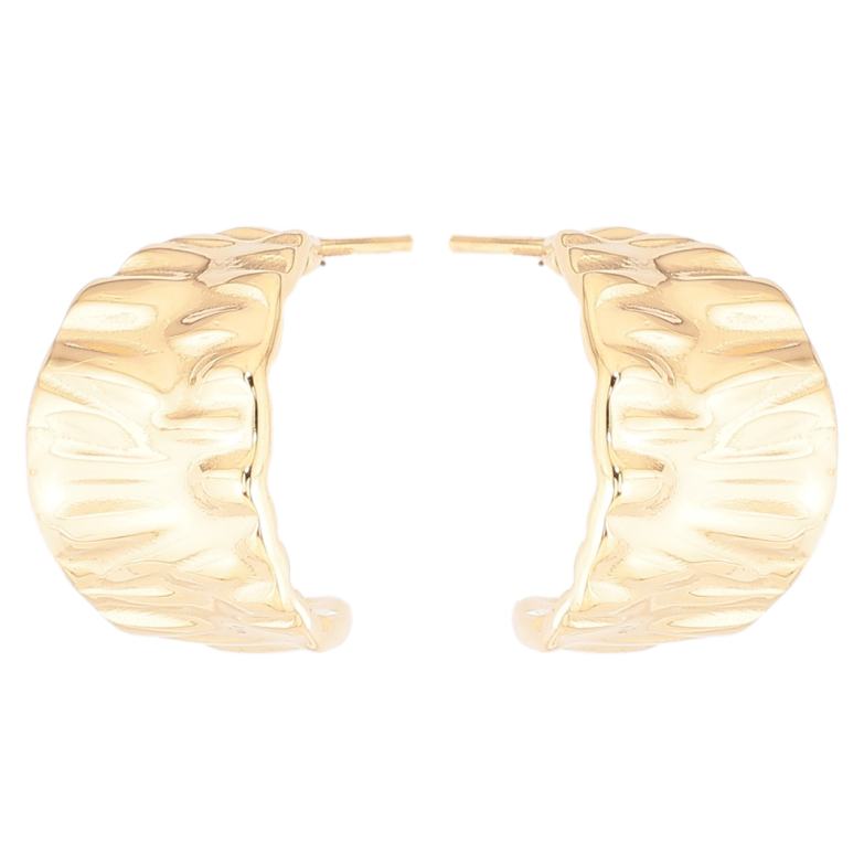 Сережки Xuping TTM Stainless Steel колір 14К пусети «Широкі дуги з візерунком» фото №1