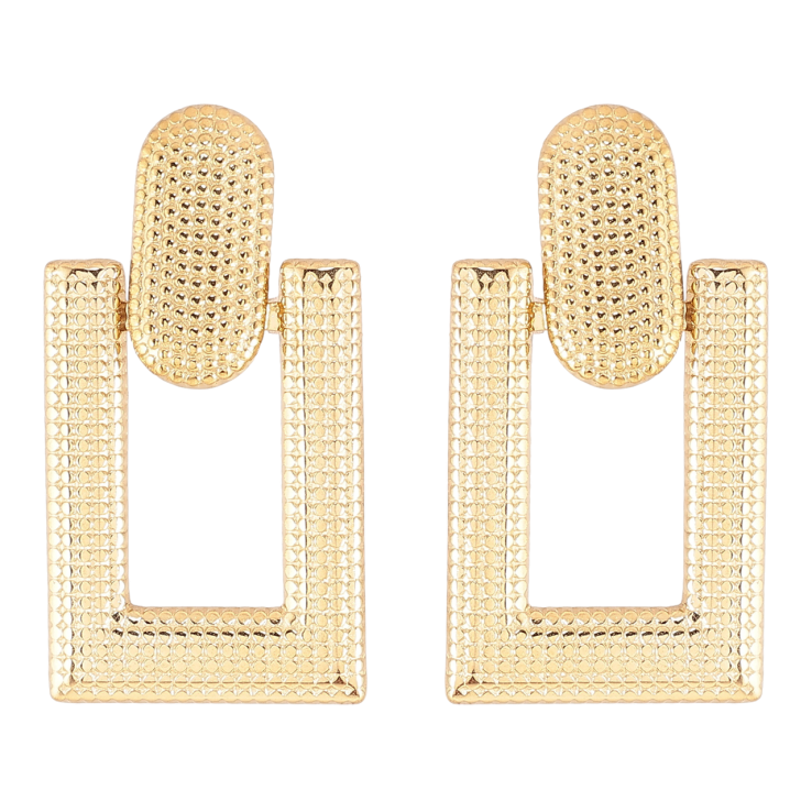 Серьги Xuping TTM Stainless Steel цвет 14К пусеты Прямоугольные подвески с узором фото №9