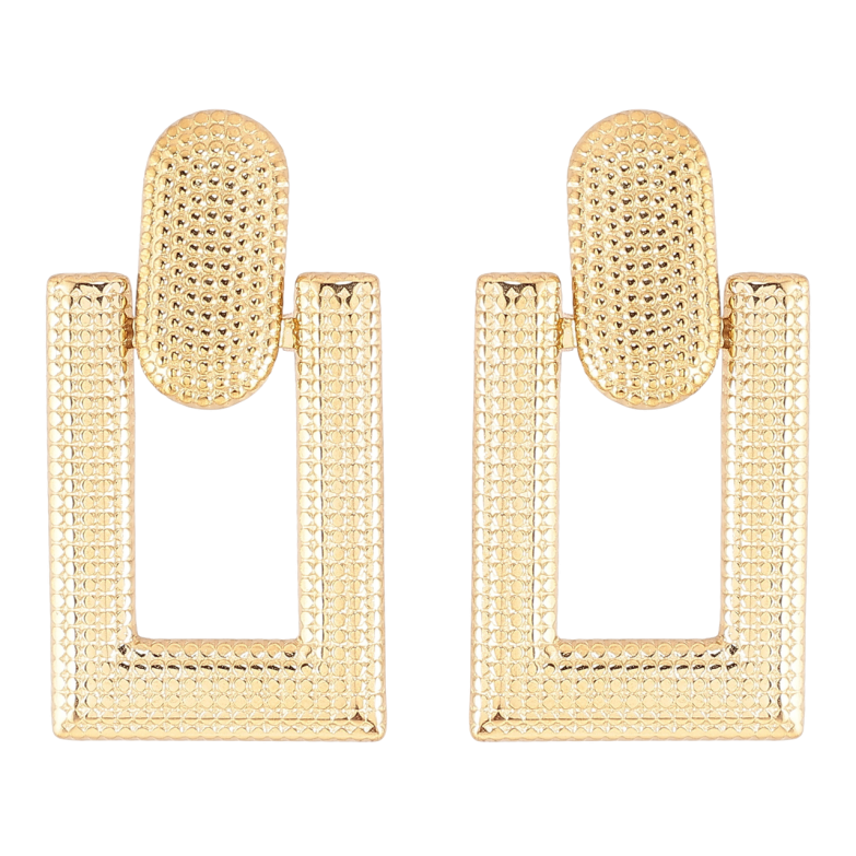 Серьги Xuping TTM Stainless Steel цвет 14К пусеты Прямоугольные подвески с узором фото №1