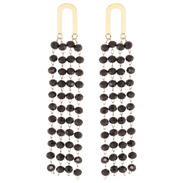 Серьги Xuping TTM Stainless Steel цвет 14К пусеты Подвески с черными бусинами фото №11