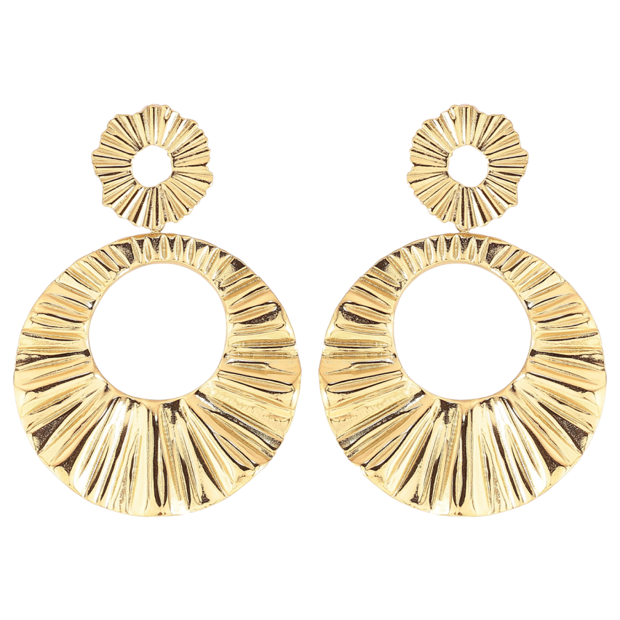 Серьги Xuping TTM Stainless Steel цвет 14К пусеты Круглые подвески с узором фото №1