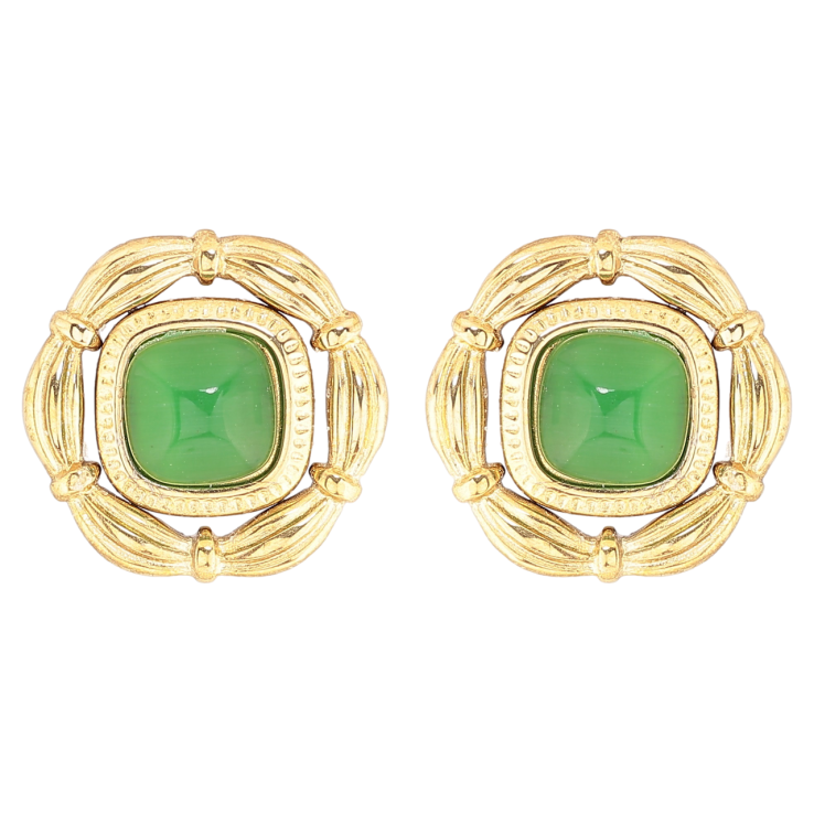 Серьги Xuping TTM Stainless Steel цвет 14К пусеты Зеленые кристаллы в декоративном обрамлении фото №18