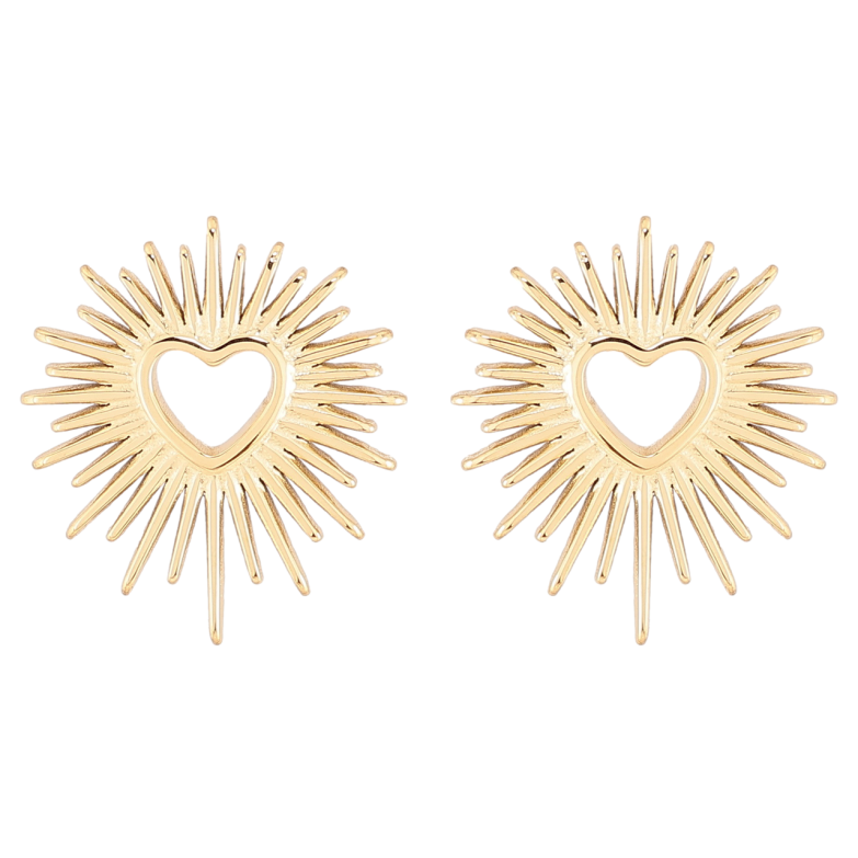 Серьги Xuping TTM Stainless Steel цвет 14К пусеты Сердечки в лучистом обрамлении фото №5 Серьги Xuping TTM Stainless Steel цвет 14К пусеты Сердечки в лучистом обрамлении фото №5