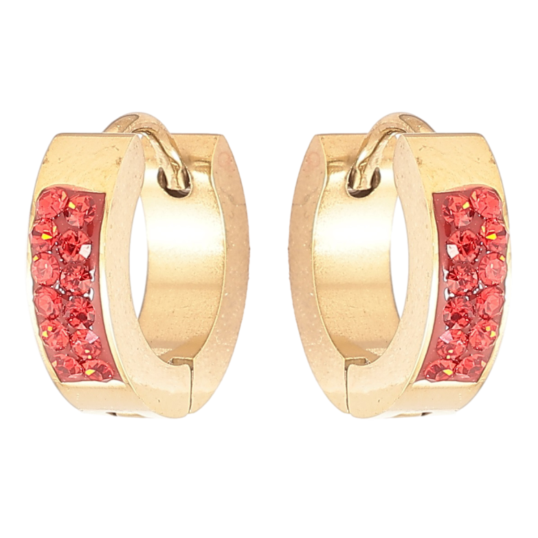 Серьги Xuping TTM Stainless Steel цвет 14К колечки Узор с красным цирконием фото №1 Серьги Xuping TTM Stainless Steel цвет 14К колечки Узор с красным цирконием фото №1