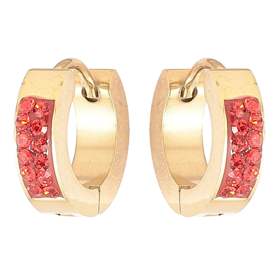 Сережки Xuping TTM Stainless Steel колір 14К колечка «Візерунок з червоним цирконієм» фото №1 Сережки Xuping TTM Stainless Steel колір 14К колечка «Візерунок з червоним цирконієм» фото №1