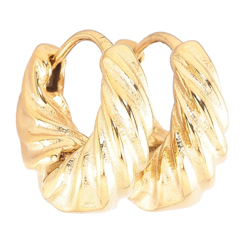 Сережки Xuping TTM Stainless Steel колір 14К колечка «Декоративний візерунок» на один бік фото №1 Сережки Xuping TTM Stainless Steel колір 14К колечка «Декоративний візерунок» на один бік фото №1