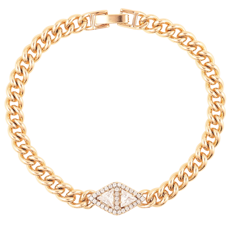 Браслет Xuping Позолота 18K Цепочка Панцирная с ромбовой кристальной вставкой длинна 18.5см х 5мм фото №1