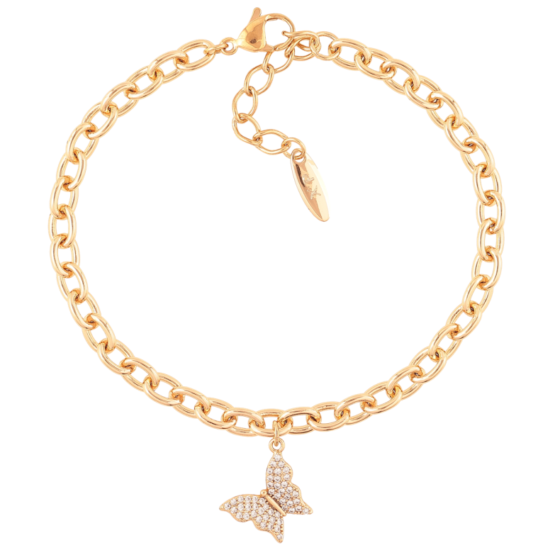 Браслет Xuping Позолота 18K «Ланцюжок Якірний з підвіскою метелик» довжина з доп. ланцюжком 19-22.5см х 4мм фото №1