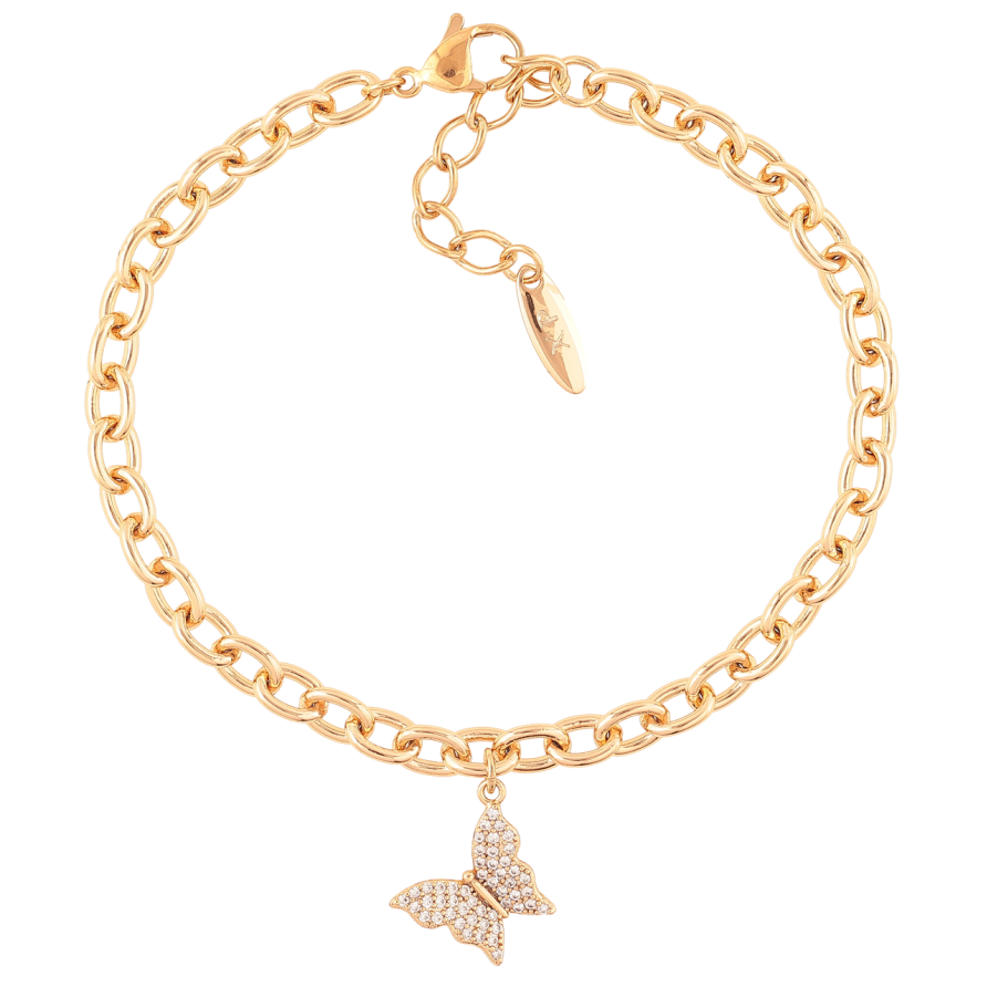 Браслет Xuping Позолота 18K Цепочка Якорная с подвеской бабочка длинна с доп. цепочкой 19-22.5см х 4мм фото №1 Браслет Xuping Позолота 18K Цепочка Якорная с подвеской бабочка длинна с доп. цепочкой 19-22.5см х 4мм фото №1