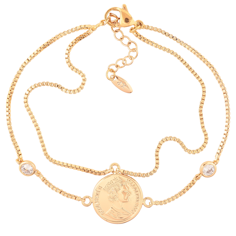 Браслет Xuping Позолота 18K «Подвійний ланцюжок з монетою» довжина з доп. ланцюжком 19-22см х 1мм фото №2