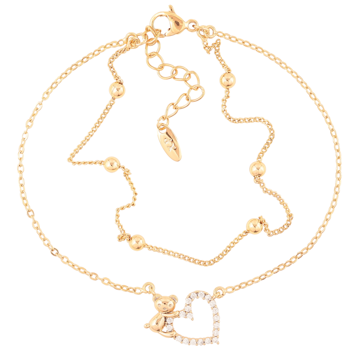 Браслет Xuping Позолота 18K Двойная цепочка с мишкой и сердечком длинна с доп. цепочкой 17-20см х 1мм фото №12