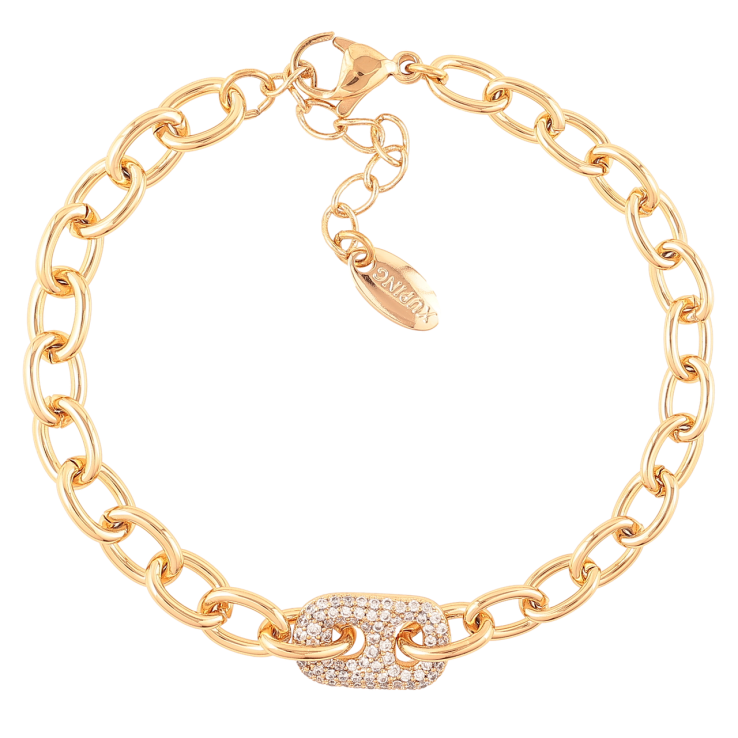 Браслет Xuping Позолота 18K Цепочка и вставка с цирконием длинна с доп. цепочкой 17-20см х 6мм фото №11 Браслет Xuping Позолота 18K Цепочка и вставка с цирконием длинна с доп. цепочкой 17-20см х 6мм фото №11