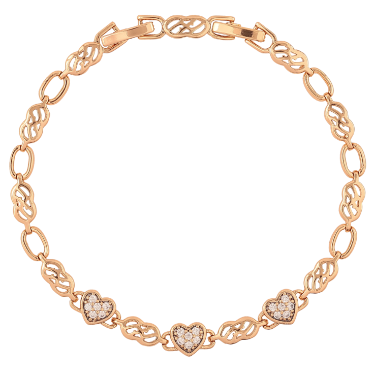 Браслет Xuping Позолота 18K Сердечки с инкрустацией цирконием длинна с доп. замком 17.5,19.5см х 4мм фото №12