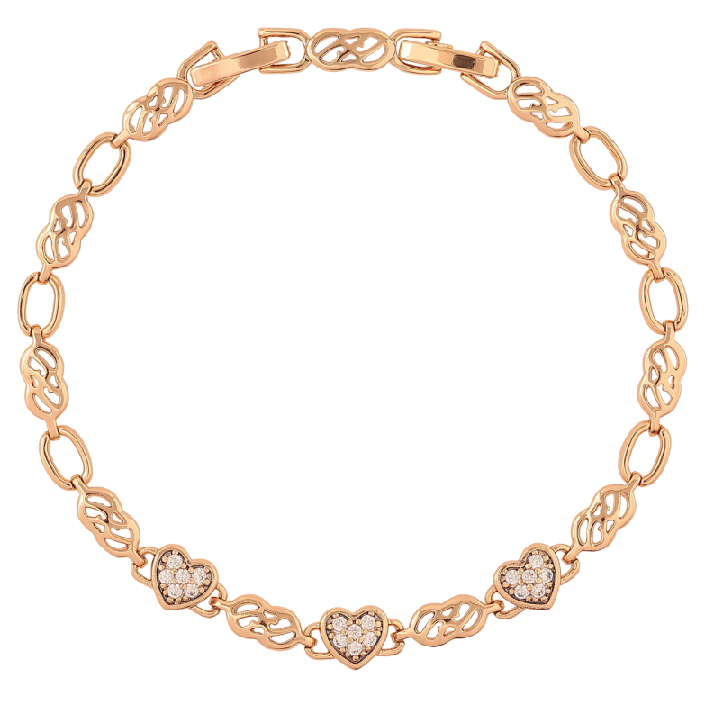Браслет Xuping Позолота 18K «Сердечка з інкрустацією цирконієм» довжина з доп. замком 17.5,19.5см х 4мм фото №1