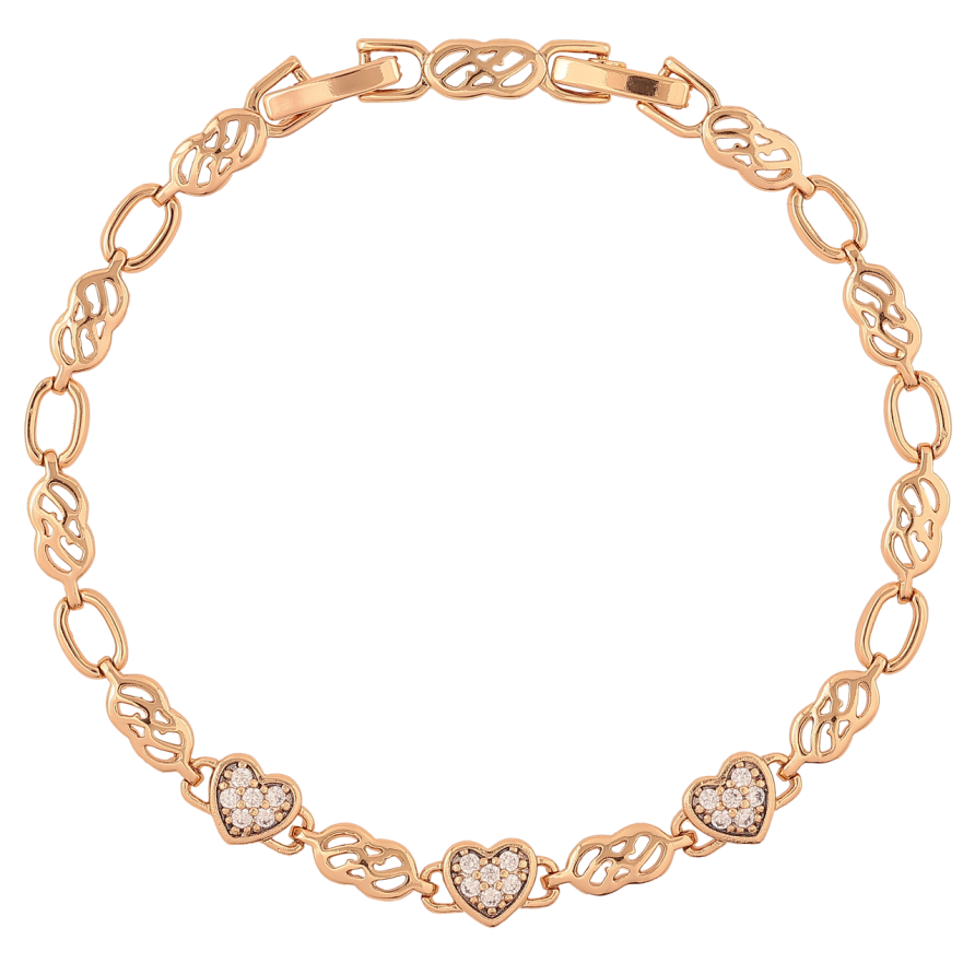 Браслет Xuping Позолота 18K «Сердечка з інкрустацією цирконієм» довжина з доп. замком 17.5,19.5см х 4мм фото №1