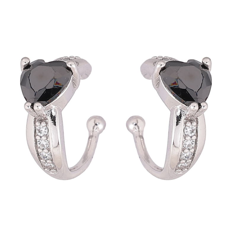 Серьги Xuping Родий каффы Черные кристальные сердечки фото №2