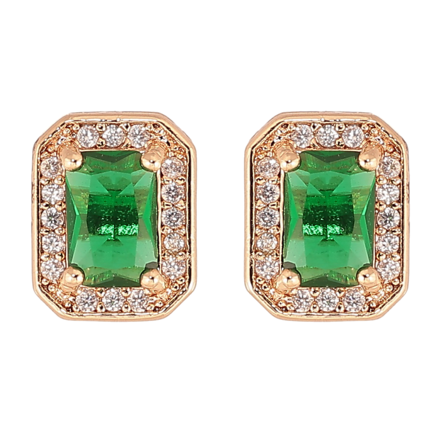 Сережки Xuping M&L Колір 18K пусети «Зелені фіаніти в обрамленні цирконію» фото №1