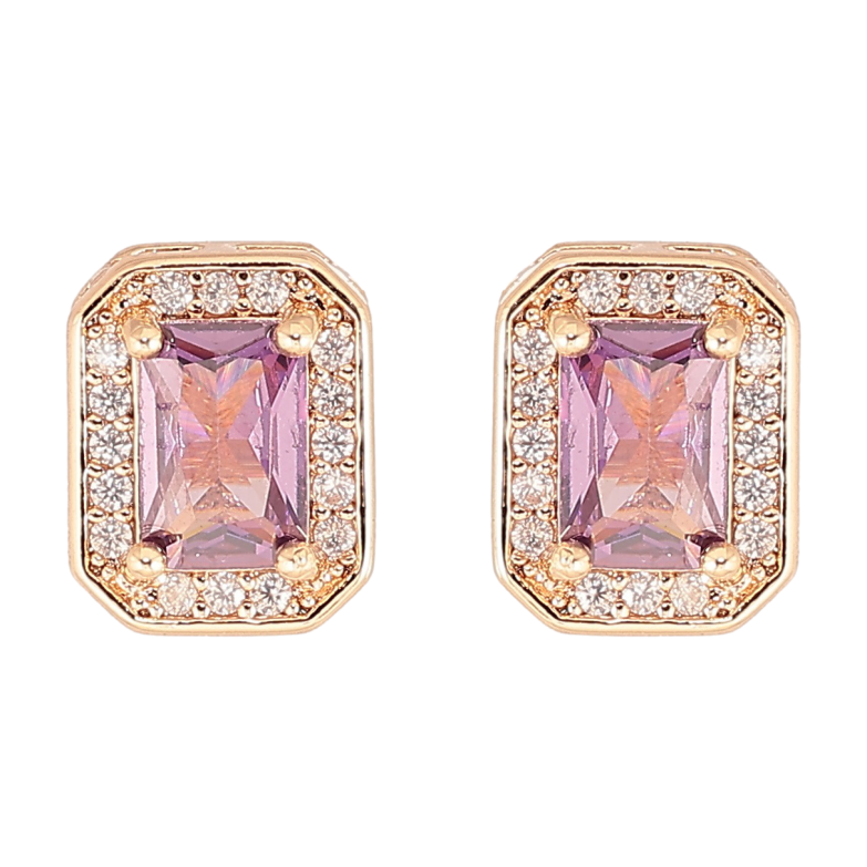 Серьги Xuping M&L Цвет 18K пусеты Сиреневые фианиты в обрамлении циркония фото №1