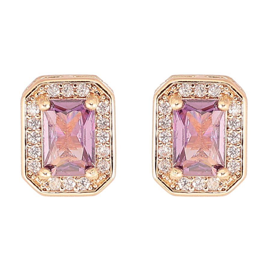 Серьги Xuping M&L Цвет 18K пусеты Сиреневые фианиты в обрамлении циркония фото №1