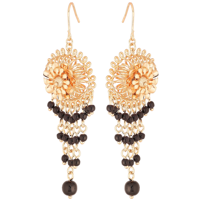 Сережки Xuping M&L Колір 18K французький замок «Квіткові підвіски з чорними намистинами» фото №1