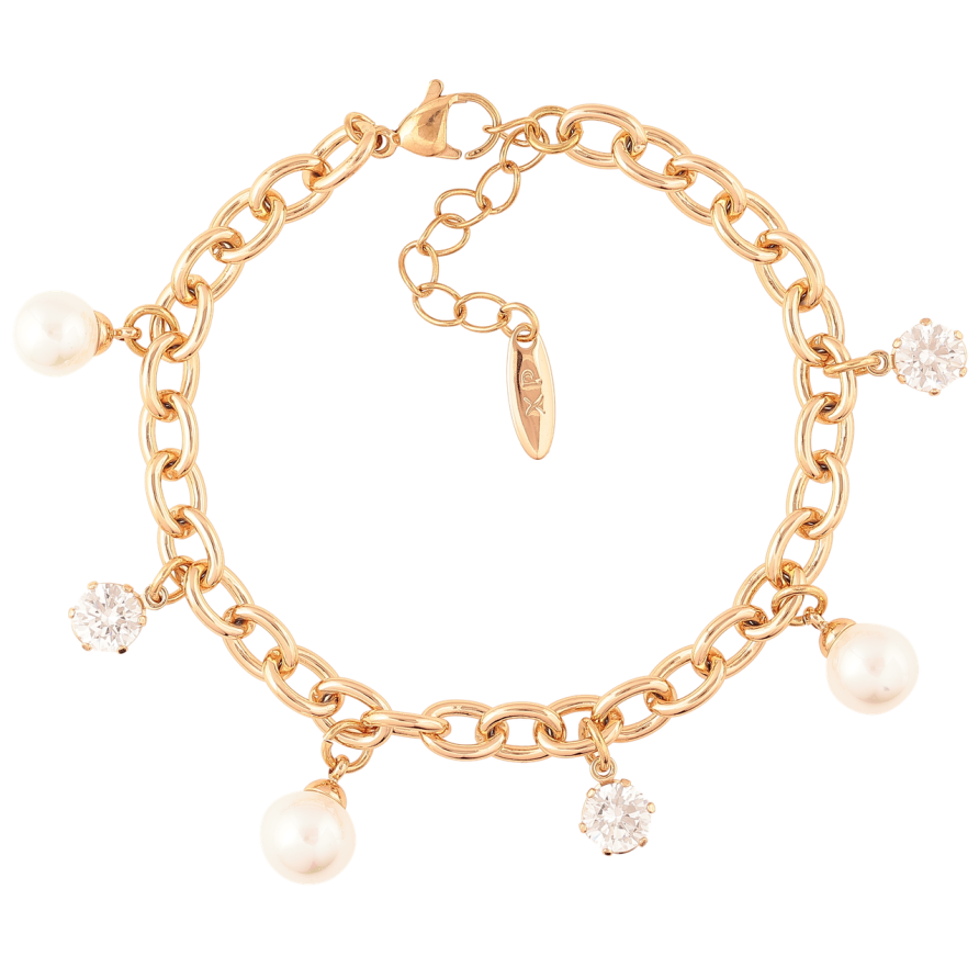 Браслет Xuping Позолота 18K Цепочка с кристаллами и жемчугом длинна с доп. цепочкой 17.5-21см х 5мм фото №1