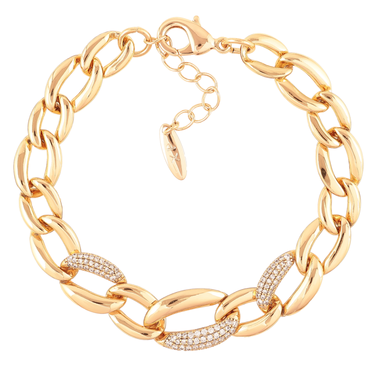 Браслет Xuping Позолота 18K Цепочка с инкрустацией цирконием длинна с доп. цепочкой 19-22.5см х 9мм фото №3