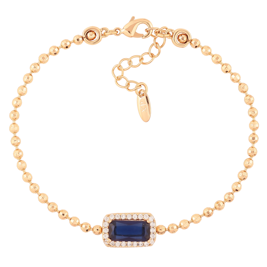 Браслет Xuping Позолота 18K Синий фианит в обрамлении циркония длинна с доп. цепочкой 17-20.5см х 2мм фото №1 Браслет Xuping Позолота 18K Синий фианит в обрамлении циркония длинна с доп. цепочкой 17-20.5см х 2мм фото №1