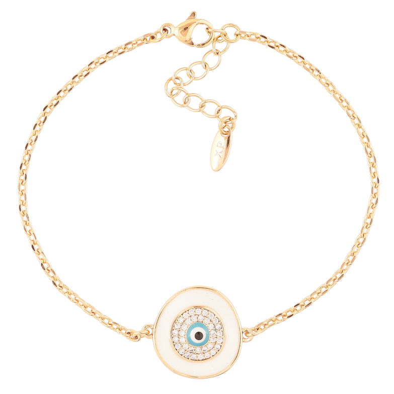 Браслет Xuping Позолота 18K Вставка с белой эмалью и цирконием длинна с доп. цепочкой 17-20.5см х 1.5мм фото №2