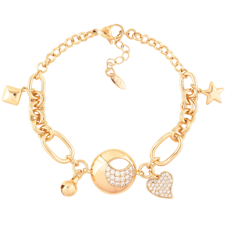 Браслет Xuping Позолота 18K Комбинированная цепочка с подвесками длинна с доп. цепочкой 18-20.5см х 4-8мм фото №1