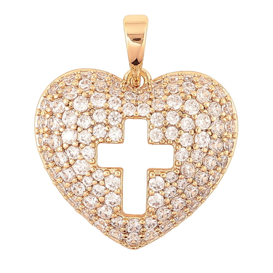 Кулон Xuping Позолота 18K «Об'ємне сердечко з інкрустацією цирконієм та хрестиком» для ланцюжка до 6мм фото №1 Кулон Xuping Позолота 18K «Об'ємне сердечко з інкрустацією цирконієм та хрестиком» для ланцюжка до 6мм фото №1