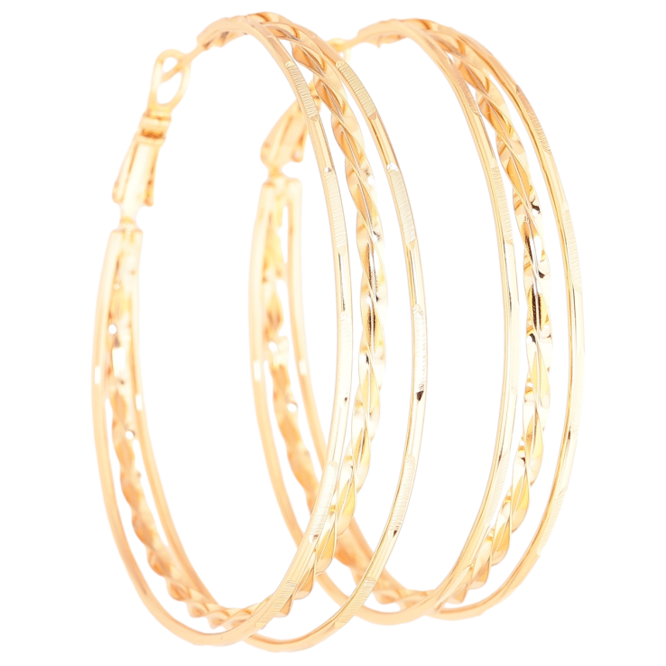 Сережки Xuping Позолота 18K кільця (конго) «Потрійні кільця з візерунком» ø 5см фото №20 Сережки Xuping Позолота 18K кільця (конго) «Потрійні кільця з візерунком» ø 5см фото №20