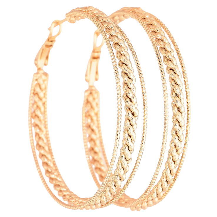 Сережки Xuping Позолота 18K кільця (конго) «Потрійні кільця з візерунком» ø 5см фото №21 Сережки Xuping Позолота 18K кільця (конго) «Потрійні кільця з візерунком» ø 5см фото №21