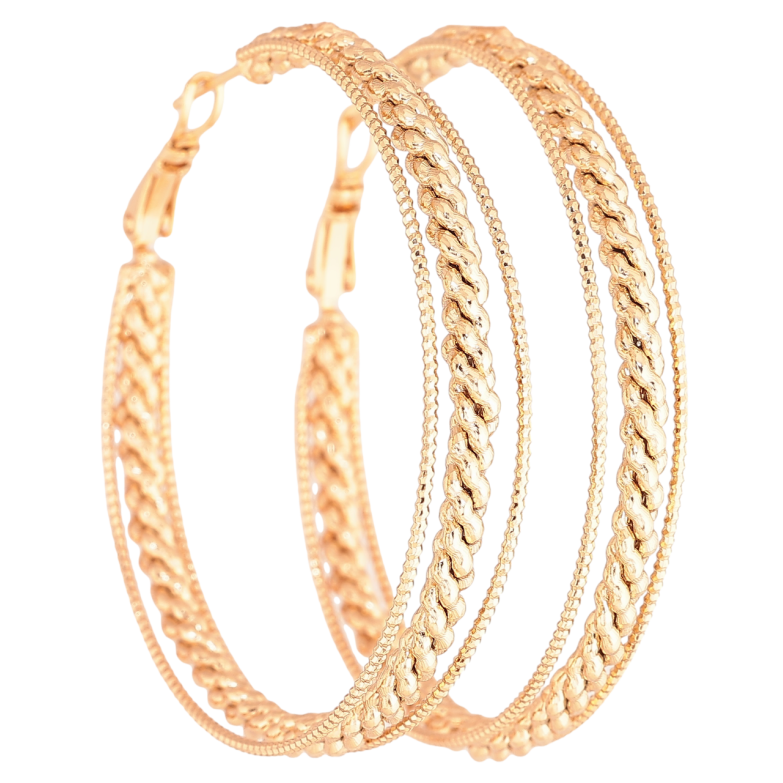 Сережки Xuping Позолота 18K кільця (конго) «Потрійні кільця з візерунком» ø 5см фото №1