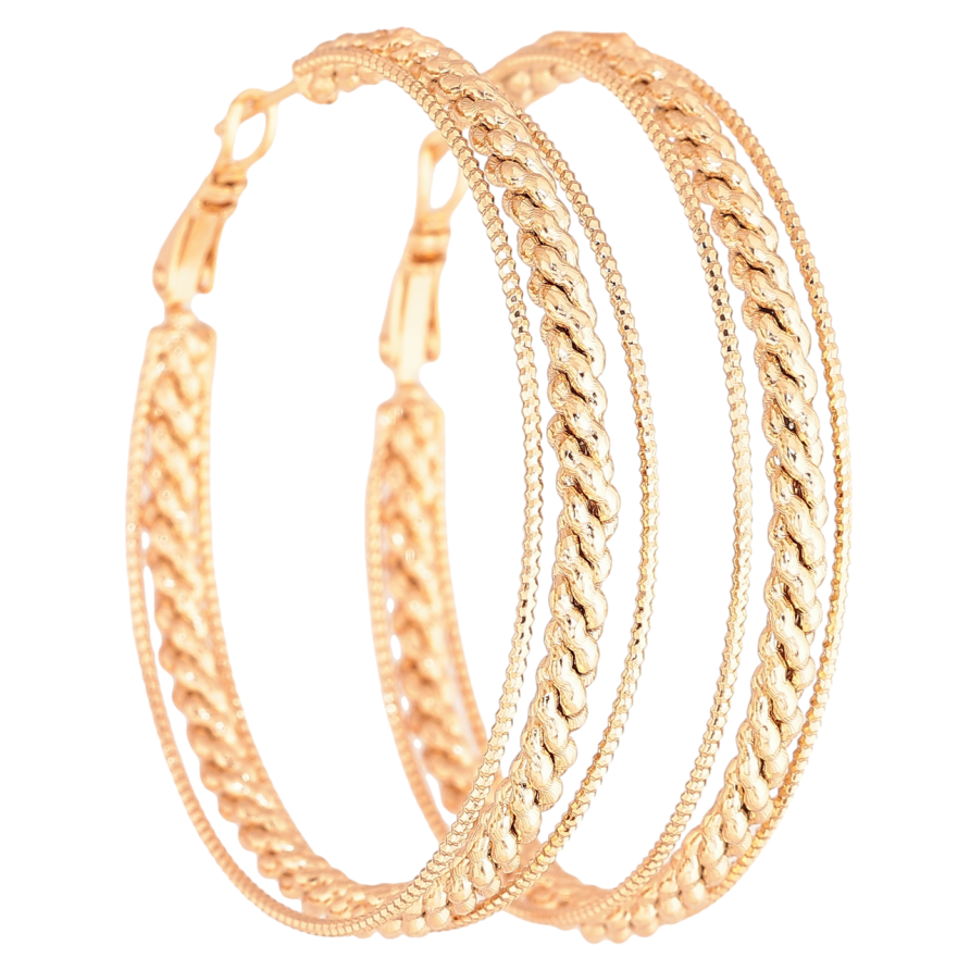 Сережки Xuping Позолота 18K кільця (конго) «Потрійні кільця з візерунком» ø 5см фото №1